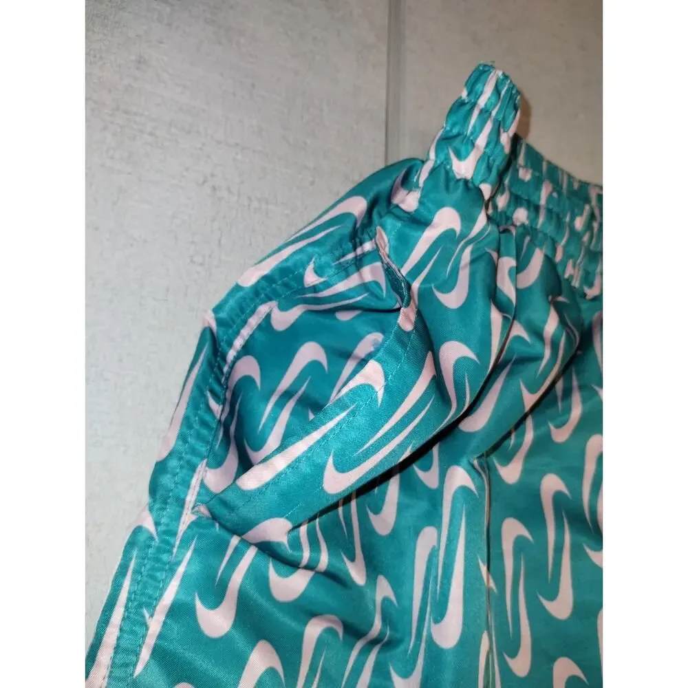 Nike All Over Swoosh Volley Board Shorts Swim Trunks Mens L Teal Pink Athletic